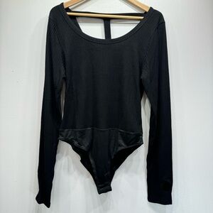 White Birch Black Ribbed Long Sleeve Bodysuit with Thumb Holes Size 1XL NEW